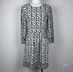 Madewell 100% Silk black and cream geometric design blouson dress size 8